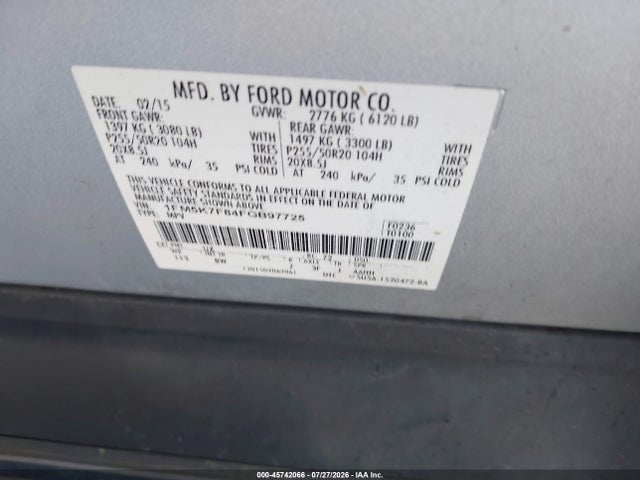 1FM5K7F84FGB97725 Ford Explorer Limited