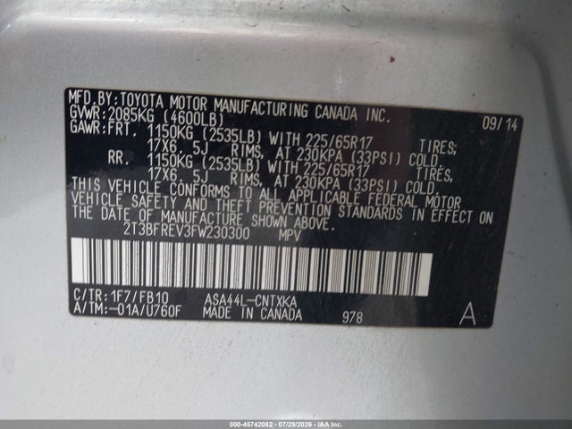 Toyota RAV4 LE 2015 2T3BFREV3FW230300 Image 9