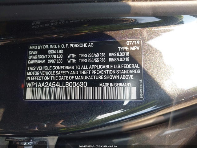 Продаж на аукціоні авто 2020 Porsche Macan, vin: WP1AA2A54LLB00630, номер лоту: 45742097
