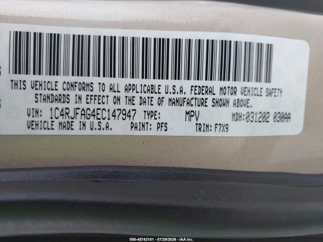 2014 Jeep Grand Cherokee Laredo მანქანა იყიდება აუქციონზე, vin: 1C4RJFAG4EC147947, აუქციონის ნომერი: 45742101