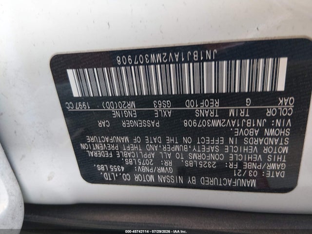 2021 Nissan Rogue Sport S მანქანა იყიდება აუქციონზე, vin: JN1BJ1AV2MW307908, აუქციონის ნომერი: 45742114