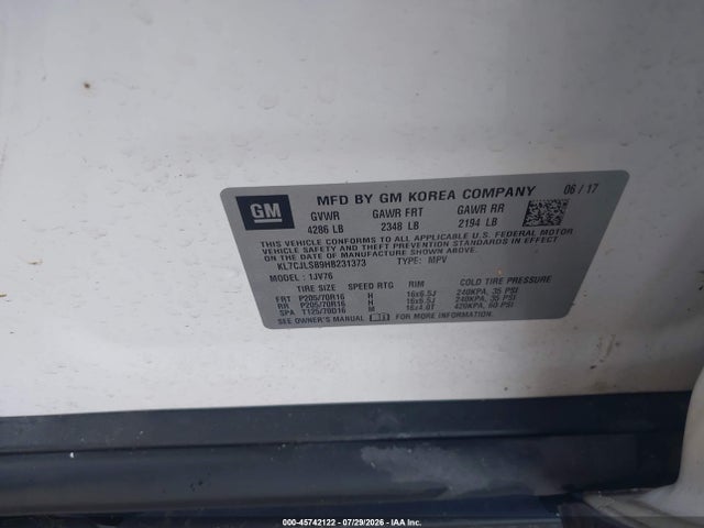 Chevrolet Trax Lt 2017 KL7CJLSB9HB231373 Image 9