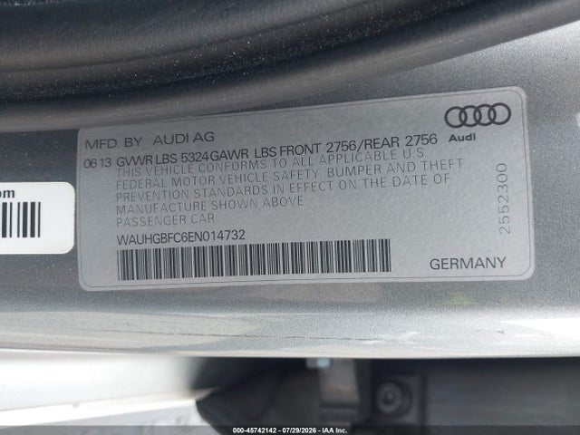 45742142 :رقم المزاد ، WAUHGBFC6EN014732 vin ، 2014 Audi A6 3.0t Premium Plus مزاد بيع