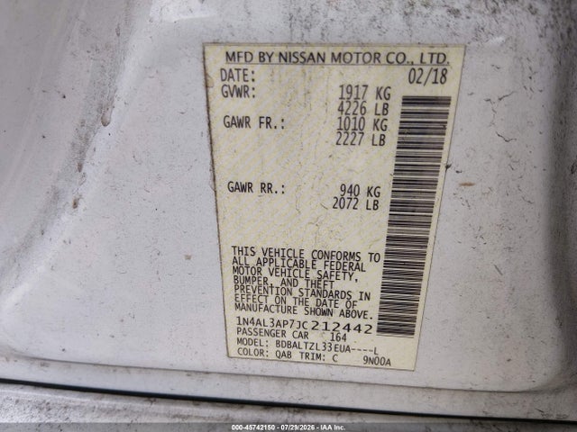 1N4AL3AP7JC212442 Nissan Altima 2.5 Sl