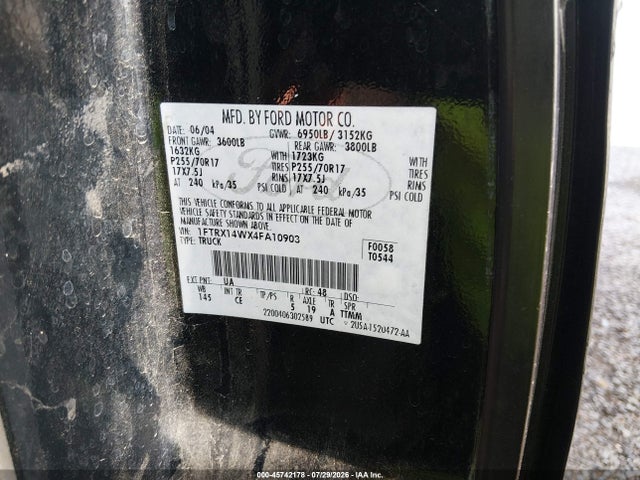 Продажа на аукционе авто 2004 Ford F-150 Stx/xl/xlt, vin: 1FTRX14WX4FA10903, номер лота: 45742178