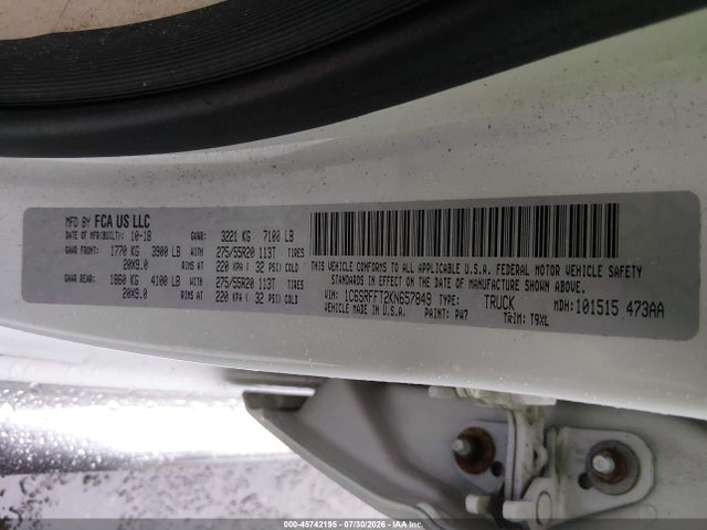 Продаж на аукціоні авто 2019 Ram 1500 Big Horn/lone Star  4x4 5'7 Box, vin: 1C6SRFFT2KN657849, номер лоту: 45742195