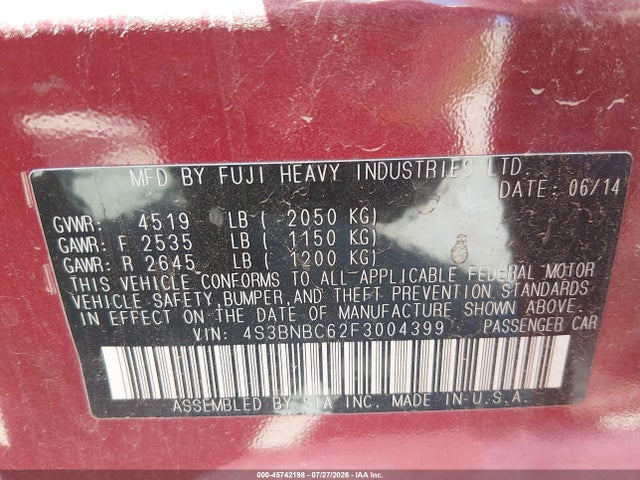 Subaru Legacy 2.5i Premium 2015 4S3BNBC62F3004399 Image 9