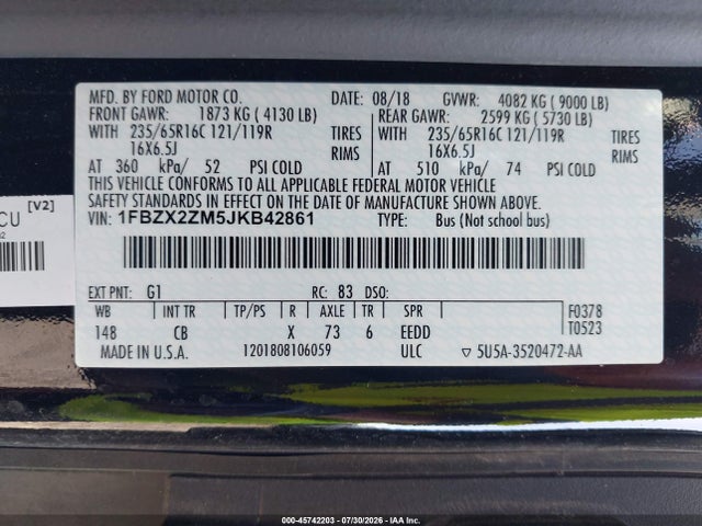 1FBZX2ZM5JKB42861 Ford Transit-350 Xl