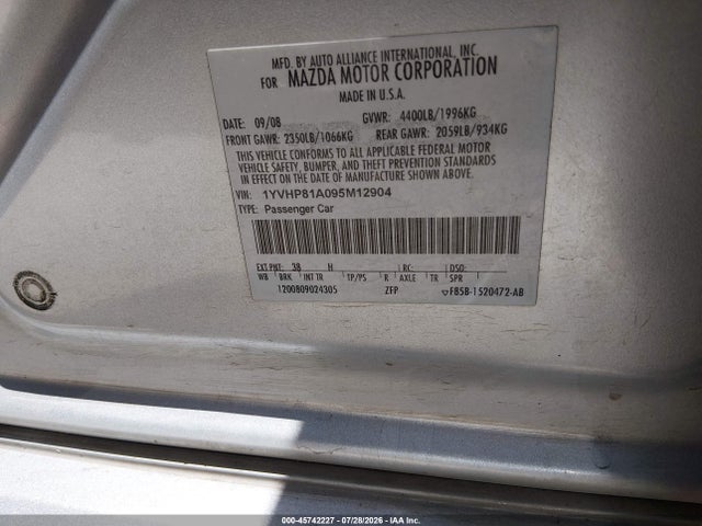 Aukcja sprzedaży 2009 Mazda Mazda6 I Sport, vin: 1YVHP81A095M12904, numer aukcji: 45742227