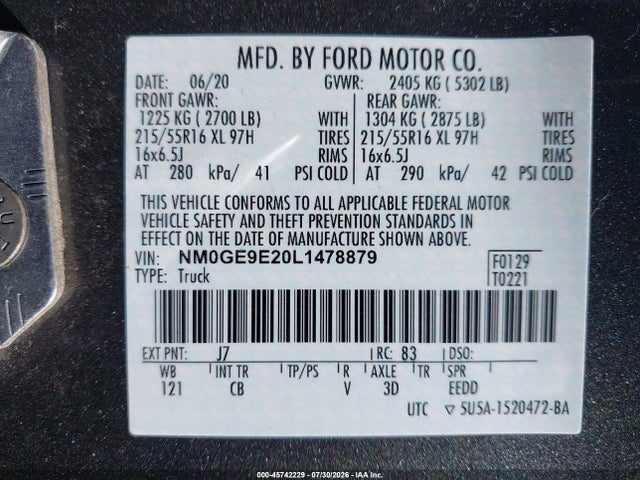Aukcja sprzedaży 2020 Ford Transit Connect Xl Passenger, vin: NM0GE9E20L1478879, numer aukcji: 45742229