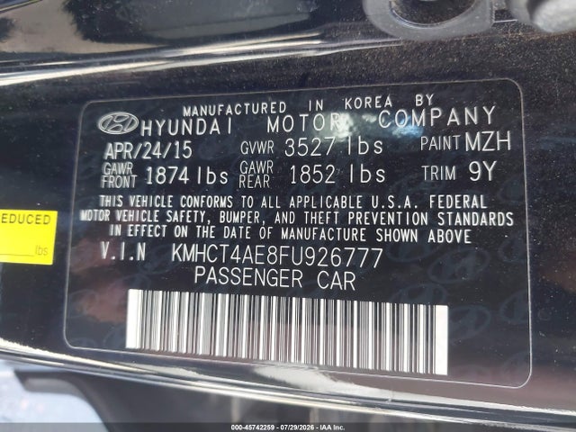 Hyundai ACCENT GLS 2015 KMHCT4AE8FU926777 Image 9