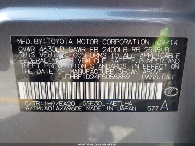 Lexus IS 250 2015 JTHBF1D24F5055859 Image 9