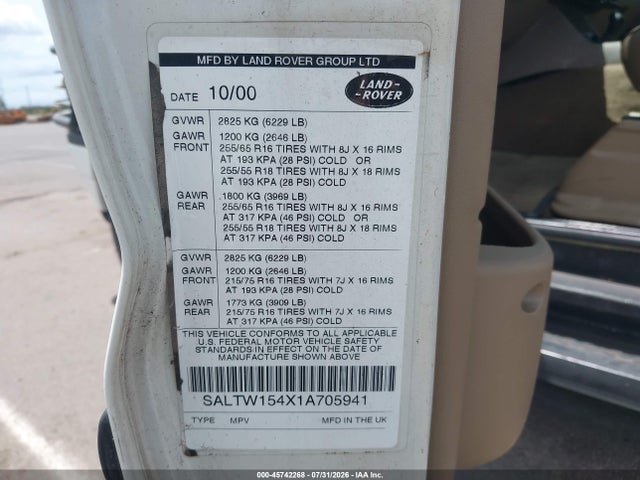 Продаж на аукціоні авто 2001 Land Rover Discovery Series Ii, vin: SALTW154X1A705941, номер лоту: 45742268