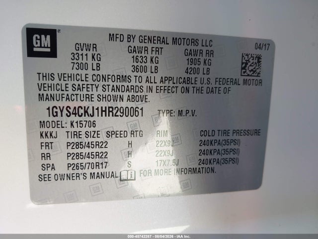 Продаж на аукціоні авто 2017 Cadillac Escalade Premium Luxury, vin: 1GYS4CKJ1HR290061, номер лоту: 45742287