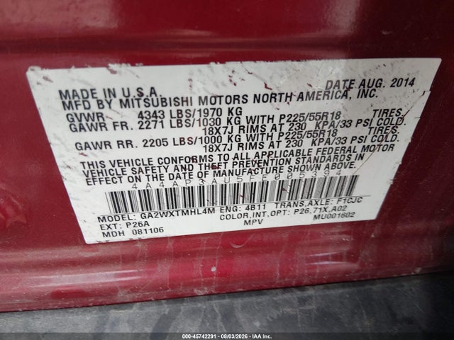 Продажа на аукционе авто 2015 Mitsubishi Outlander Sport Es, vin: 4A4AP3AU5FE005394, номер лота: 45742291