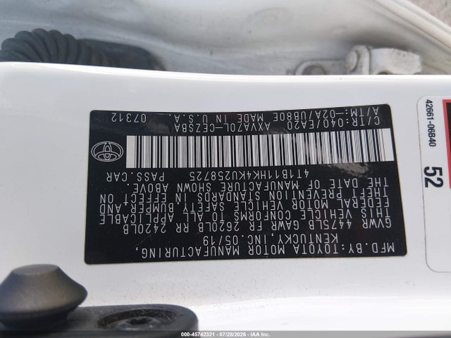 4T1B11HK4KU258725 Toyota CAMRY SE