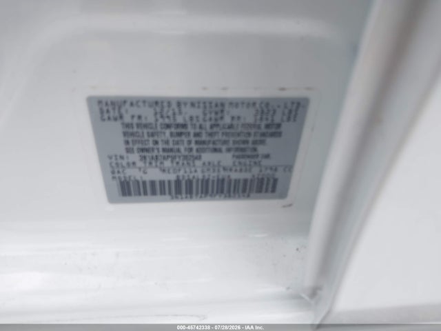 45742338 :رقم المزاد ، 3N1AB7AP9FY382548 vin ، 2015 Nissan Sentra Sv مزاد بيع