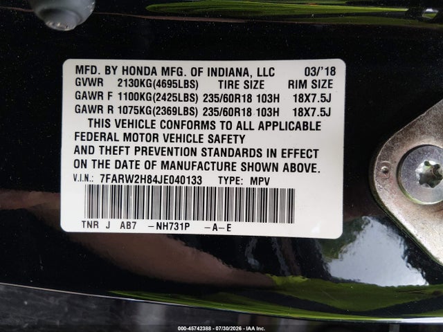 Продаж на аукціоні авто 2018 Honda Cr-v, vin: 7FARW2H84JE040133, номер лоту: 45742388