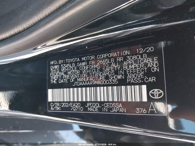 Продажа на аукционе авто 2021 Toyota Mirai Xle, vin: JTDAAAAA9MA000335, номер лота: 45742406