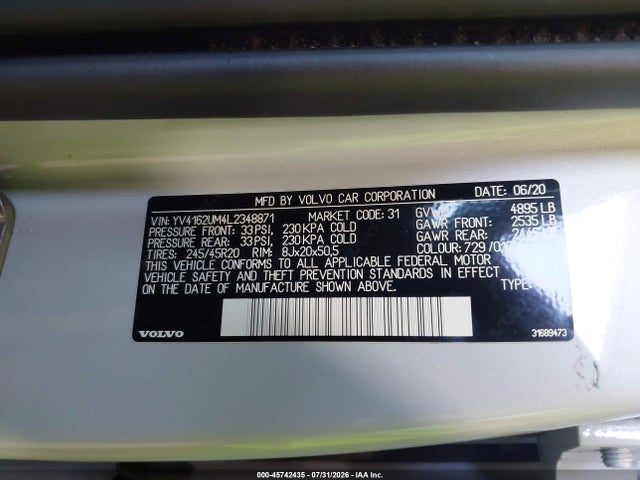 Aukcja sprzedaży 2020 Volvo Xc40 T5 R-design, vin: YV4162UM4L2348871, numer aukcji: 45742435
