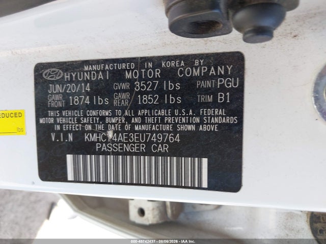 45742437 :رقم المزاد ، KMHCT4AE3EU749764 vin ، 2014 Hyundai Accent Gls مزاد بيع