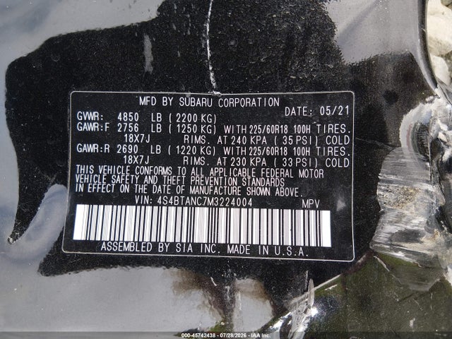 Продаж на аукціоні авто 2021 Subaru Outback Limited, vin: 4S4BTANC7M3224004, номер лоту: 45742438
