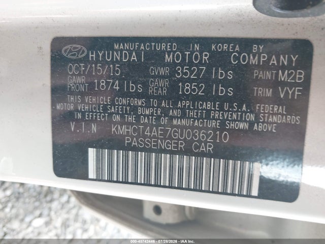 Продажа на аукционе авто 2016 Hyundai Accent Se, vin: KMHCT4AE7GU036210, номер лота: 45742446