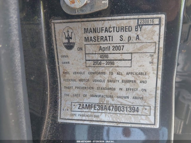 Продажа на аукционе авто 2007 Maserati Quattroporte Base Automatic/executive Gt Automatic/sport Gt Automatic, vin: ZAMFE39A470031394, номер лота: 45742460
