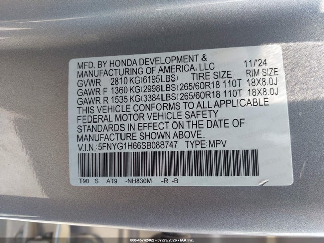 Продажа на аукционе авто 2025 Honda Pilot Trailsport, vin: 5FNYG1H66SB088747, номер лота: 45742462