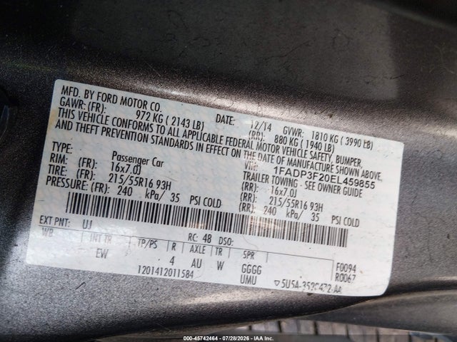 Ford FOCUS SE 2014 1FADP3F20EL459855 Image 9