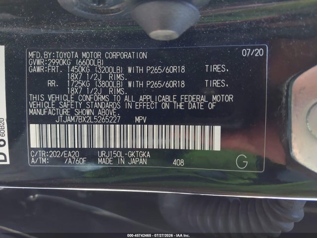 Aukcja sprzedaży 2020 Lexus Gx 460 Premium, vin: JTJAM7BX2L5265227, numer aukcji: 45742465