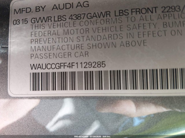 Продажа на аукционе авто 2015 Audi A3 1.8t Premium, vin: WAUCCGFF4F1129285, номер лота: 45742468