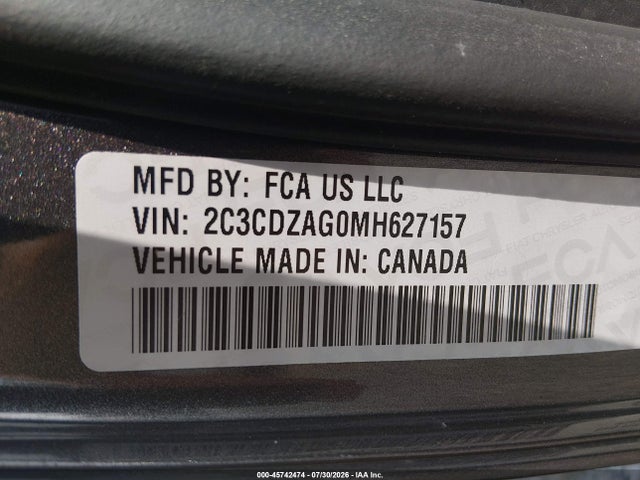 Aukcja sprzedaży 2021 Dodge Challenger Sxt, vin: 2C3CDZAG0MH627157, numer aukcji: 45742474