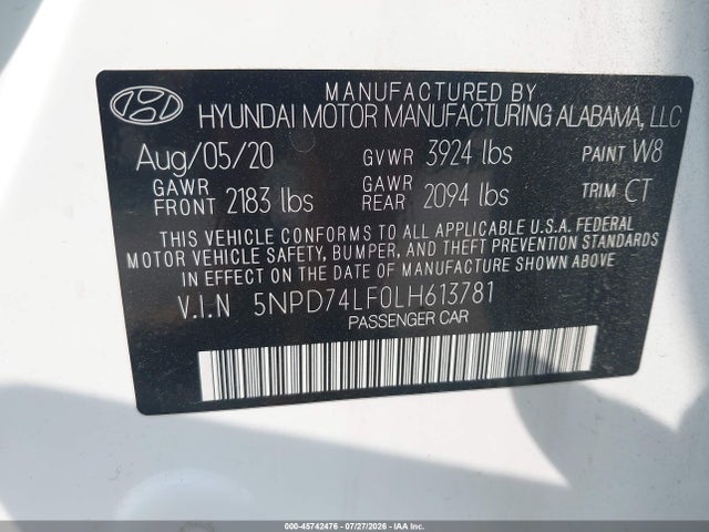 Hyundai ELANTRA SE 2020 5NPD74LF0LH613781 Image 9