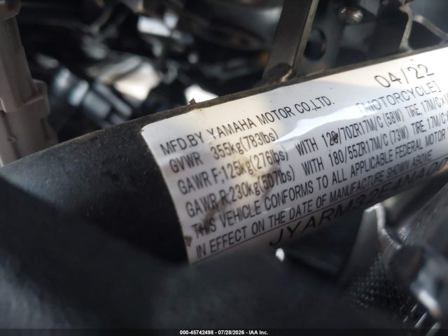45742498 :رقم المزاد ، JYARM32E4NA004197 vin ، 2022 Yamaha Mt07 مزاد بيع