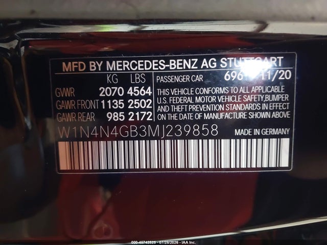 2021 Mercedes-benz Gla 250 მანქანა იყიდება აუქციონზე, vin: W1N4N4GB3MJ239858, აუქციონის ნომერი: 45742525