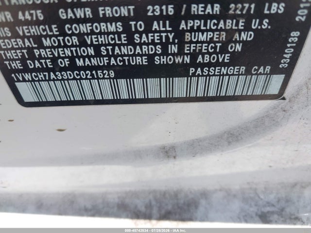 Auction sale of the 2013 Volkswagen Passat 2.5l Sel, vin: 1VWCH7A33DC021529, lot number: 45742534