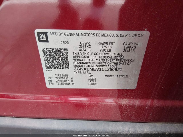Продаж на аукціоні авто 2020 Gmc Terrain Fwd Sle, vin: 3GKALMEV1LL250821, номер лоту: 45742556