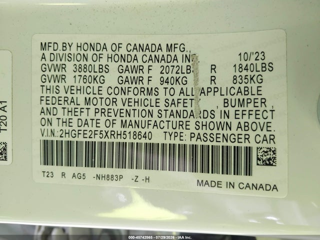 Honda Civic Sport 2024 2HGFE2F5XRH518640 Image 9
