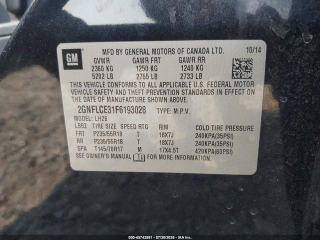 2GNFLCE31F6193028 Chevrolet EQUINOX LT