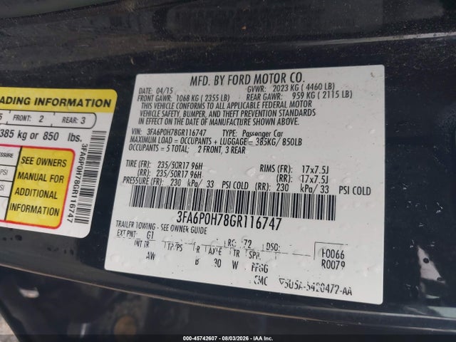 Ford FUSION SE 2016 3FA6P0H78GR116747 Image 9