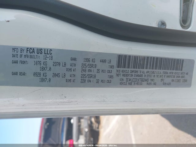 2019 Jeep Compass Limited Fwd მანქანა იყიდება აუქციონზე, vin: 3C4NJCCB1KT662449, აუქციონის ნომერი: 45742616