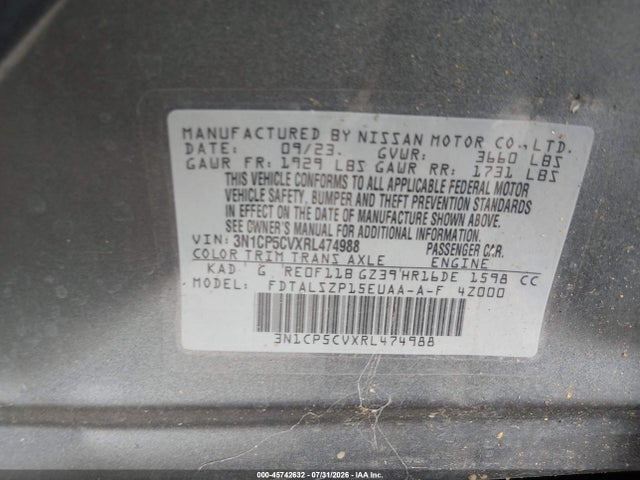 Aukcja sprzedaży 2024 Nissan Kicks Sv Xtronic Cvt, vin: 3N1CP5CVXRL474988, numer aukcji: 45742632