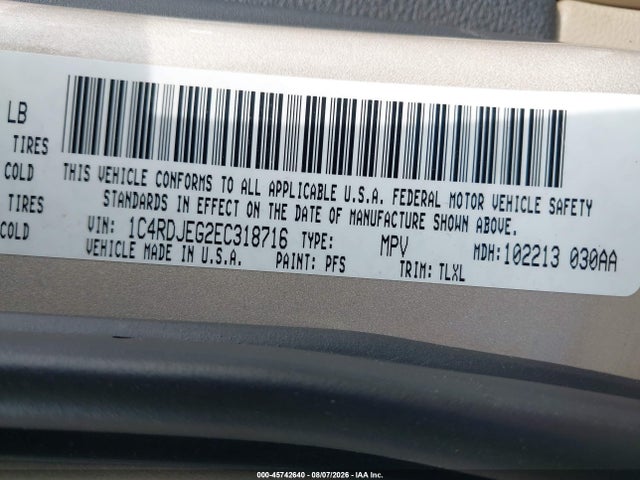 45742640 :رقم المزاد ، 1C4RDJEG2EC318716 vin ، 2014 Dodge Durango Citadel مزاد بيع