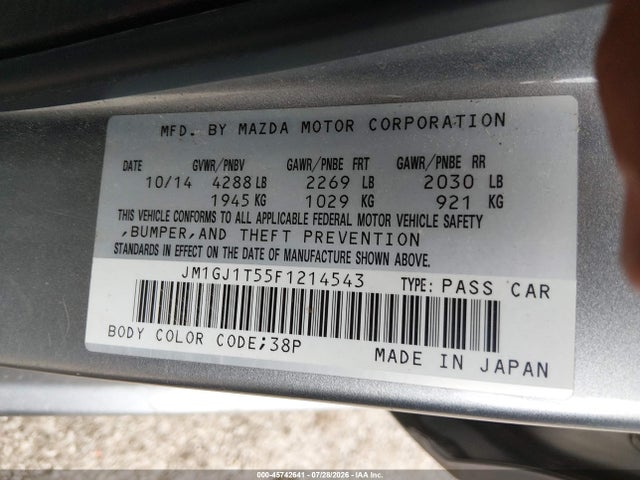 Aukcja sprzedaży 2015 Mazda Mazda6 I Touring, vin: JM1GJ1T55F1214543, numer aukcji: 45742641