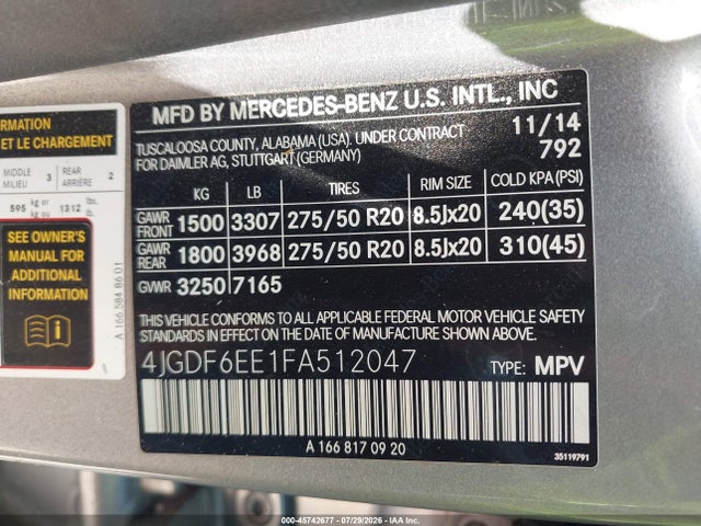 Продаж на аукціоні авто 2015 Mercedes-benz Gl 450 4matic, vin: 4JGDF6EE1FA512047, номер лоту: 45742677