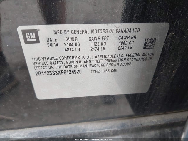 2G1125S3XF9124920 Chevrolet Impala 2lt
