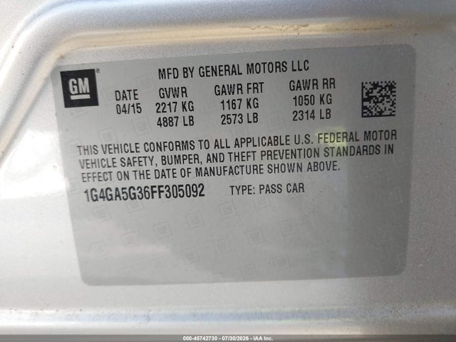 Aukcja sprzedaży 2015 Buick Lacrosse, vin: 1G4GA5G36FF305092, numer aukcji: 45742730