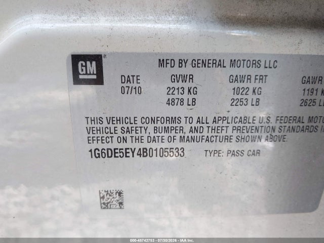 45742753 :رقم المزاد ، 1G6DE5EY4B0105533 vin ، 2011 Cadillac Cts Luxury مزاد بيع