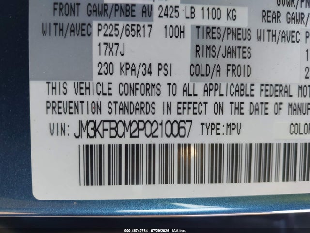 45742764 :رقم المزاد ، JM3KFBCM2P0210067 vin ، 2023 Mazda Cx-5 2.5 S Preferred مزاد بيع